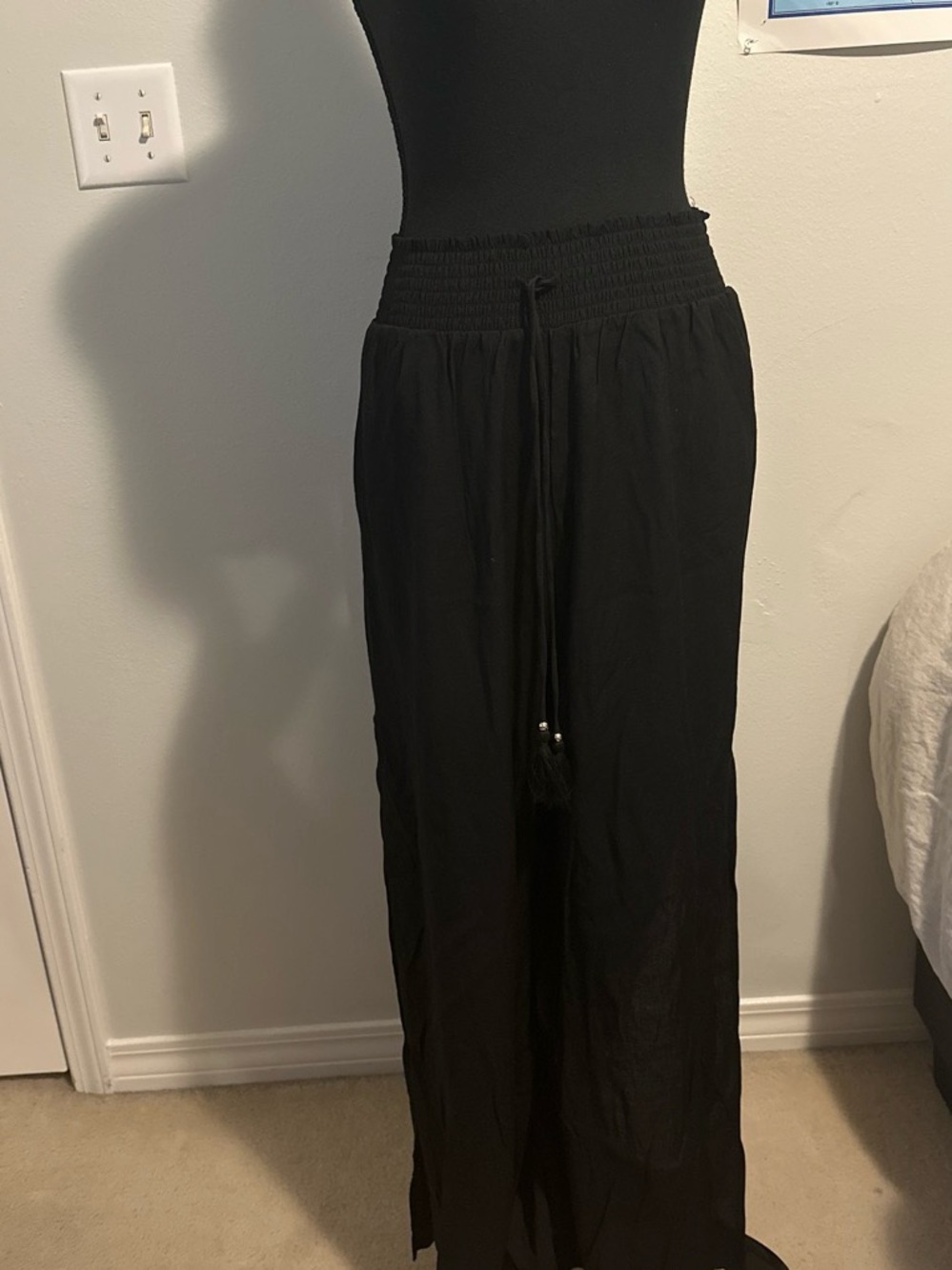 Time and Tru Black Wide Leg Smocked Waist Pants